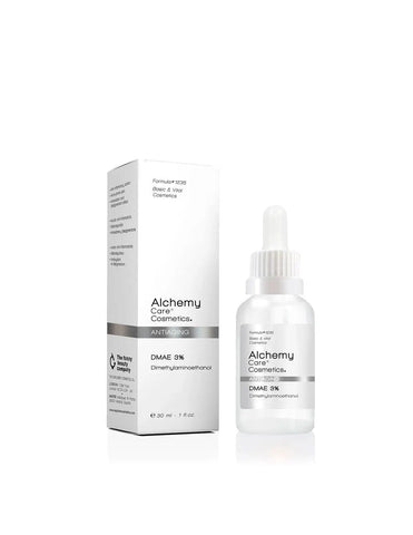 Jag Couture London Alchemy Care Cosmetics DMAE 3 Anti-Age Serum in a 30ml bottle, showing the product and packaging.