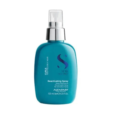 Alfaparf Milano Semi Di Lino Curls Reactivating Spray 125ml, a spray bottle with curly hair on the label, by Jag Couture London.