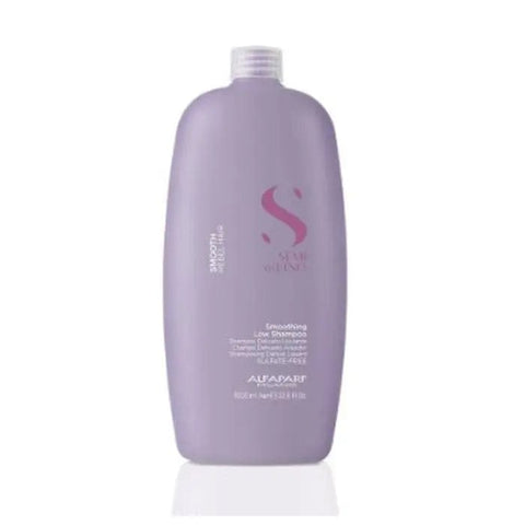 Alfaparf Milano Semi Di Lino Smooth Smoothing Low Shampoo 1000ml bottle, shown in a sleek design with clear labeling.