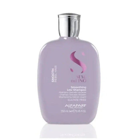 Alfaparf Milano Semi Di Lino Smooth Smoothing Low Shampoo in 250ml bottle, shown with sleek packaging and product label.