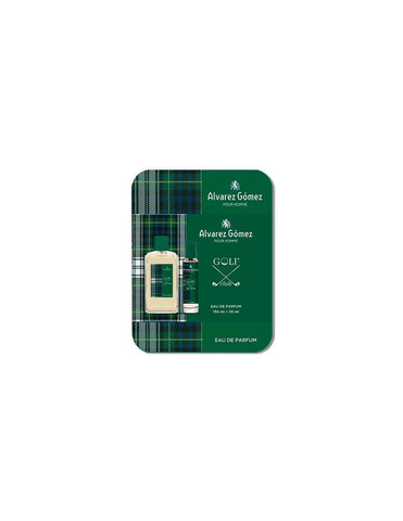 Alvarez Gómez Alvarez G Golf Club Lata 150 Edp perfume bottle by Jag Couture London New York, metallic tin packaging and fragrance details