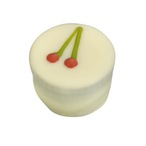 Jag Couture London Amarena Wit white chocolate with cherry syrup filling, 20.5g, displayed with the chocolate piece on a white background.