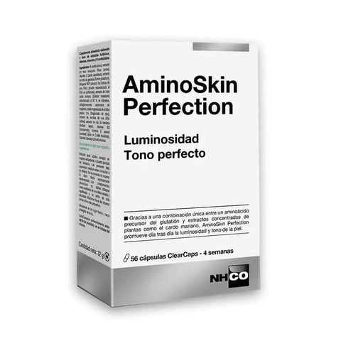 AminoSkin Perfection 56 capsules by Jag Couture London New York, displayed in a clear bottle with label on a white background.