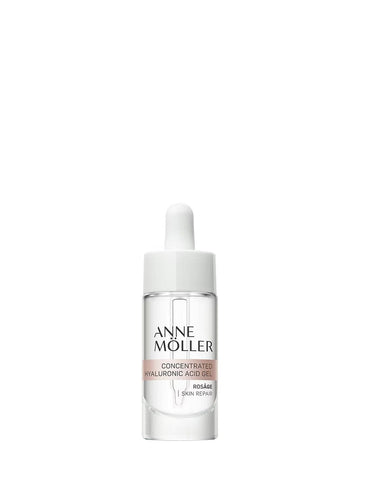 Anne Möller Am Rosâge Pure Hyaluronic Acid 15ml bottle, clear glass container with white label and silver cap.