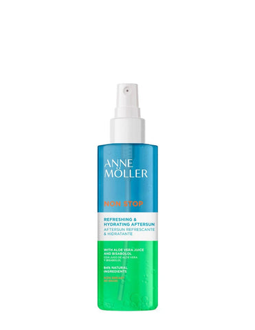 Anne Möller Ams Non Stop Aftersun Mist 150ml bottle, featuring a sleek design and spray nozzle for cooling and hydrating skin.
