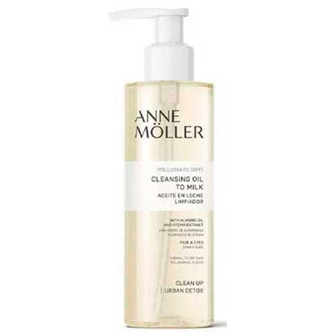 Anne Möller An Clean Up Cleansing Oil to Milk in a 200ml bottle, shown in a sleek skincare product image.