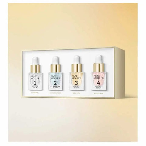 Anne Möller Beauty Therapy skincare set by Jag Couture London - New York, featuring four 10ml bottles of rejuvenating skincare products.