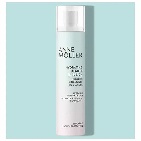 Anne Moller Blockage Hydrating Beauty Infusion 100ml by Jag Couture London New York, showcasing the product bottle and packaging.
