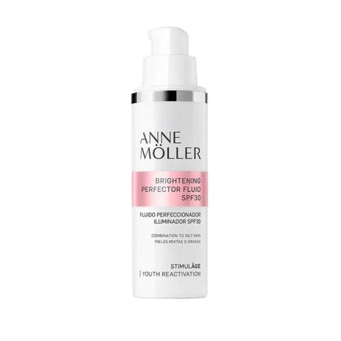 Anne Möller Brightening Perfector Fluid SPF30 in 50ml bottle, featuring smooth, luminous skin finish and sun protection.