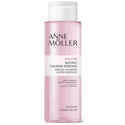 Anne Möller Clean Up Instant Calming Essence 400ml bottle with clear liquid and minimalist label, designed for soothing skin.