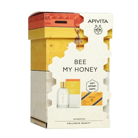 Set of two Apivita Bee My Honey Eau De Toilette 100ml bottles by Jag Couture London - New York, featuring honey-inspired fragrance bottles.