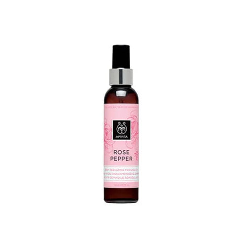Jag Couture London New York Apivita Rose Pepper Reshaping Massage Oil in 150ml bottle, showcasing elegant packaging and product details.