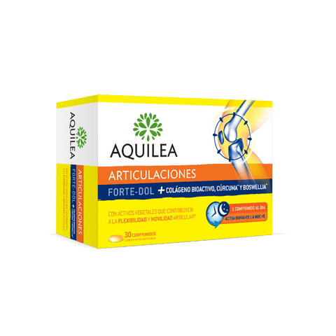 Aquilea Articulations Forte-Dol 30 tablets, dietary supplement for joint support, in a blister pack with tablets visible.