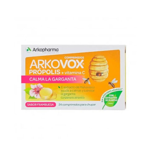 Arkopharma Arkovox Propolis and Vitamin C Raspberry Tablets by Jag Couture London, New York, shown in a blister pack.