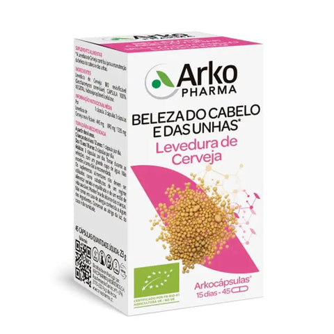Arkopharma Brewer’s Yeast capsules by Jag Couture London and New York, showing a bottle of 45 capsules on a white background.