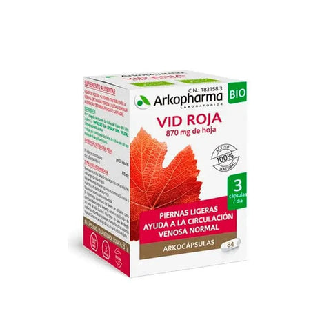 Arkopharma Red Vine capsules by Jag Couture London - New York, showing a bottle of 84 dietary supplement capsules.