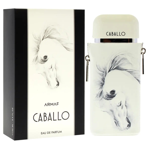 Armaf Caballo Men Edp 100ml perfume bottle from Jag Couture London New York, sleek design with a dark-colored fragrance liquid inside.