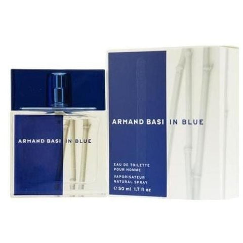 Armand Basi Blue for Men Eau de Toilette spray, 50ml, showing the sleek blue bottle with silver cap.