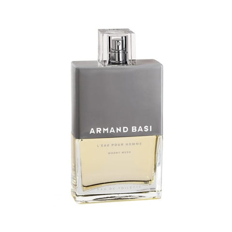 Armand Basi L'Eau Pour Homme Woody Musk Eau De Toilette spray 125ml, with sleek bottle design and minimalist label.
