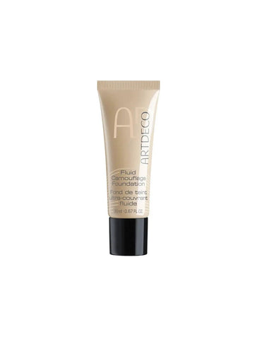Artdeco Fluid Camouflage Base in 45 Neutral Natural Camel, 20ml tube, providing smooth, even coverage for flawless skin.
