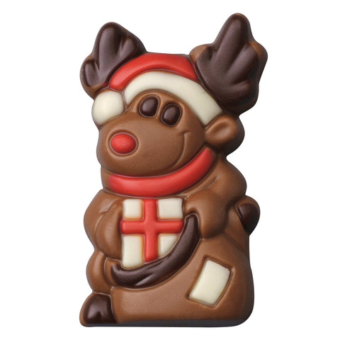 Assorted decorated solid chocolate Christmas figures by Jag Couture London, 54mm tall, approximately 10g each, festive holiday treats.