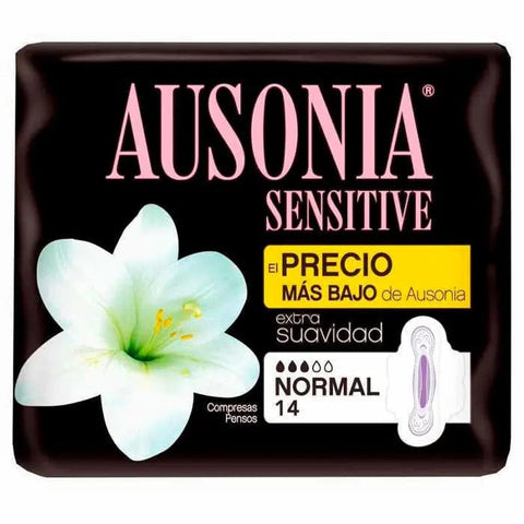 Ausonia Sensitive Pads Normal Wings by Jag Couture London - New York, 14 disposable sanitary pads with wings, soft and comfortable.