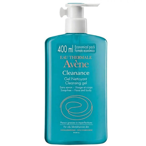 Avene Cleanance Gel Limpiador in a 400ml bottle, gentle facial cleanser by Avène for oily and acne-prone skin.