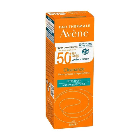 Avène Cleanance Solar SPF50+ 50ml sunscreen tube, protective skincare by Jag Couture London New York.