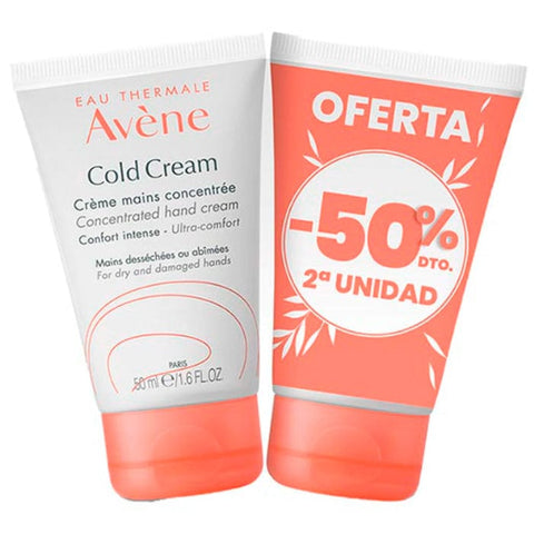 Avene Cold Cream Red in two 50ml tubes, featuring a red and white design, for nourishing and soothing skin care.