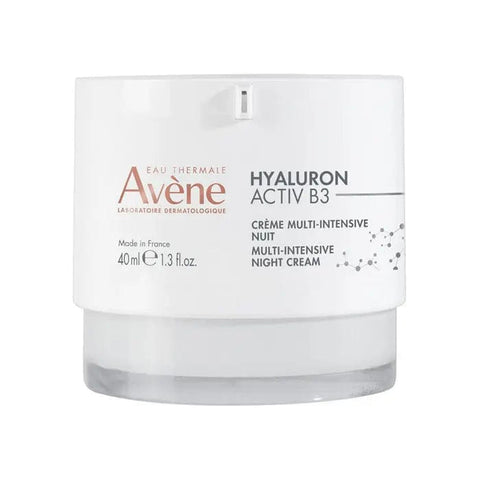 Avene Hyaluron Activ B3 Multi-Intensive Cream in 40ml jar, hydrating skincare product with hyaluronic acid and B3 from Jag Couture London.