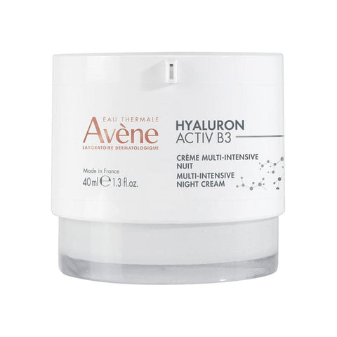 Avene Hyaluron Activ B3 Multi-Intensive Cream in 40ml jar showing smooth cream texture and product label with branding.