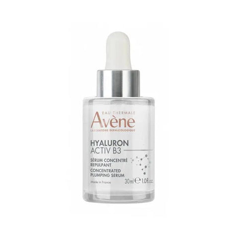 Avene Hyaluron Activ B3 Volumising Concentrate Serum in a 30ml bottle, featuring a clear serum with a sleek design.