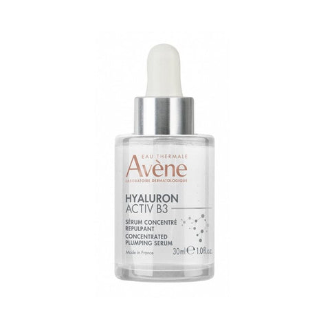 Avene Hyaluron Activ B3 Volumising Concentrate Serum in a 30ml bottle, designed for skin hydration and volume enhancement.
