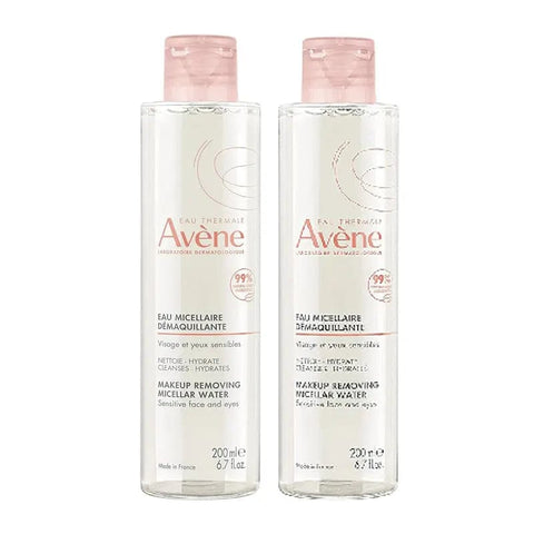 Jag Couture London New York Avène Micellar Water Pack 2 x 400ml, gentle cleansing and makeup remover in plastic bottles.