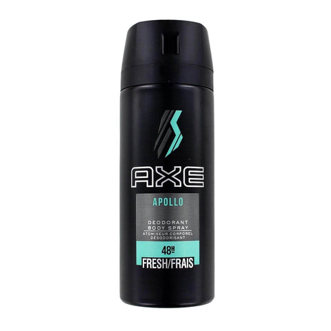 Axe Apollo deodorant spray bottle from Jag Couture London New York, 150ml, with sleek blue and silver design.