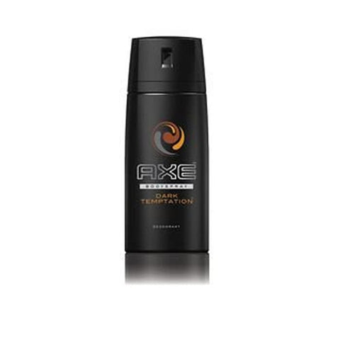Axe Dark Temptation travel deodorant spray by Jag Couture London and New York, 35ml bottle with dark design and spray nozzle.