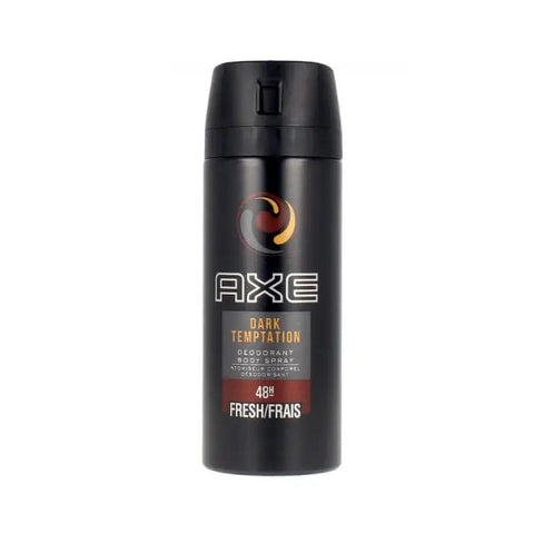 Axe Dark Temptation deodorant spray in 150ml bottle, featuring dark chocolate and spicy fragrance, by Jag Couture London - New York.