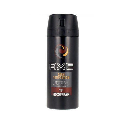 Axe Dark Temptation deodorant spray bottle, 150ml, by Jag Couture London - New York, with dark, seductive packaging.