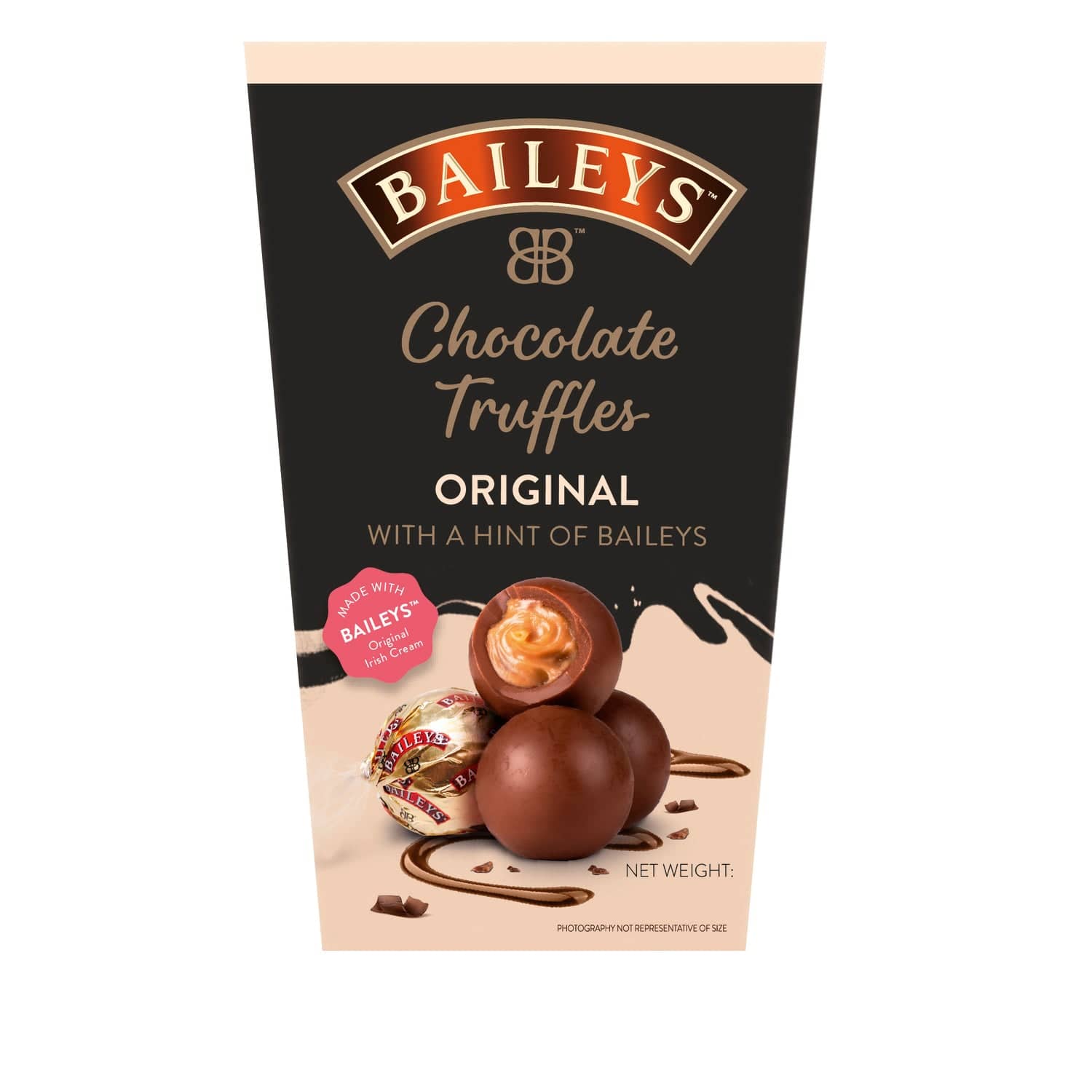Jag Couture London New York Baileys original twist wrapped truffles in a carton, showcasing their elegant chocolate packaging.