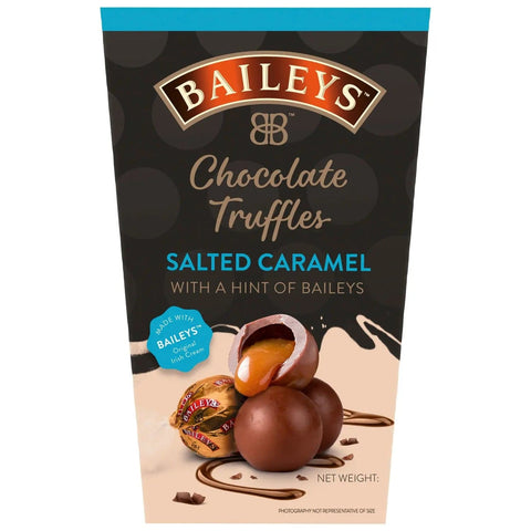 Jag Couture London-New York Baileys salted caramel twist wrapped truffles in a carton, showcasing their rich caramel flavor and elegant packaging.