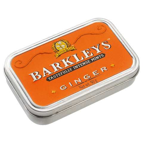 Jag Couture London New York Barkleys classic ginger mints in a decorative luxury tin, showcasing the elegant packaging and mints inside.