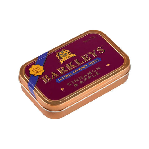 Jag Couture London New York Barkleys gourmet cinnamon and apple mints in a luxurious tin, showcasing the elegant packaging and mints inside.