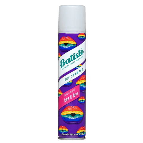 Batiste Love Is Love Dry Shampoo by Jag Couture London, 200ml bottle with a colorful label, for refreshing hair.