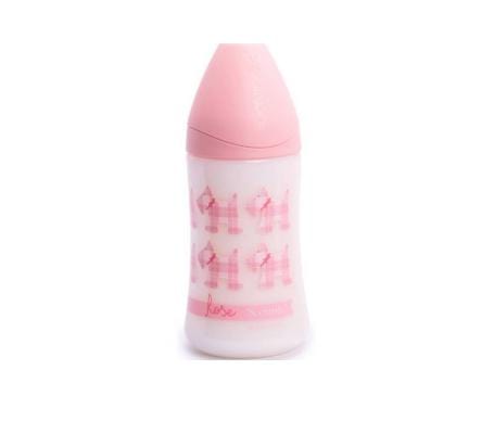 Pink Suavinex Phys bib for 0-6 months, 270ml baby feeding bib by Jag Couture London New York, soft and comfortable for infants.