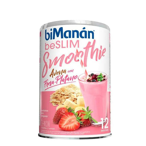 Jag Couture London New York Bimanán Beslim Strawberry-Banana Smooth 420g, shows fresh strawberries and bananas in a creamy smoothie.