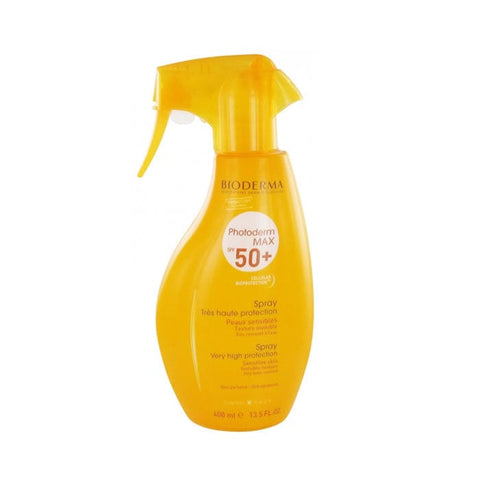 Bioderma Photoderm Max Spray SPF50+ in 400ml bottle, sun protection spray by Jag Couture London New York, shown in image.