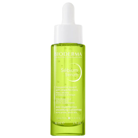 Bioderma Sébium Anti-Imperfection Smoothing Serum Concentrate 30ml bottle with dropper cap, skincare product for blemish-prone skin