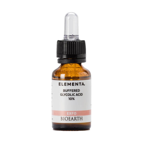 Bioearth Elementa Glycolic Acid Exfoliating Concentrate by Jag Couture London New York, 15ml bottle with clear liquid inside.