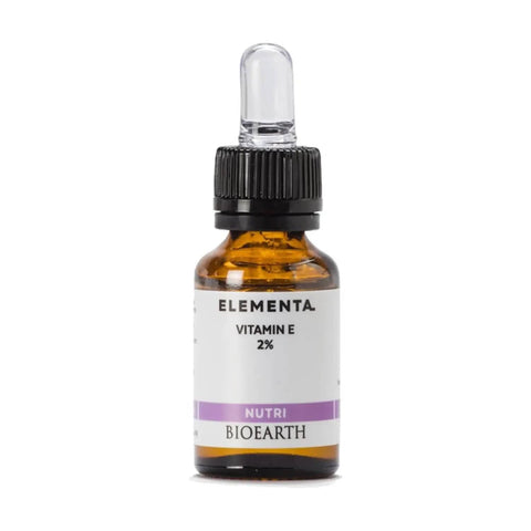 Bioearth Elementa Nutri Vitamin E concentrate in a 15ml bottle, featuring natural skincare ingredients from Jag Couture London.