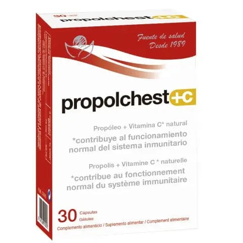 Bioserum Propolchest C supplement capsules by Jag Couture London, featuring 30 softgel capsules for respiratory support.